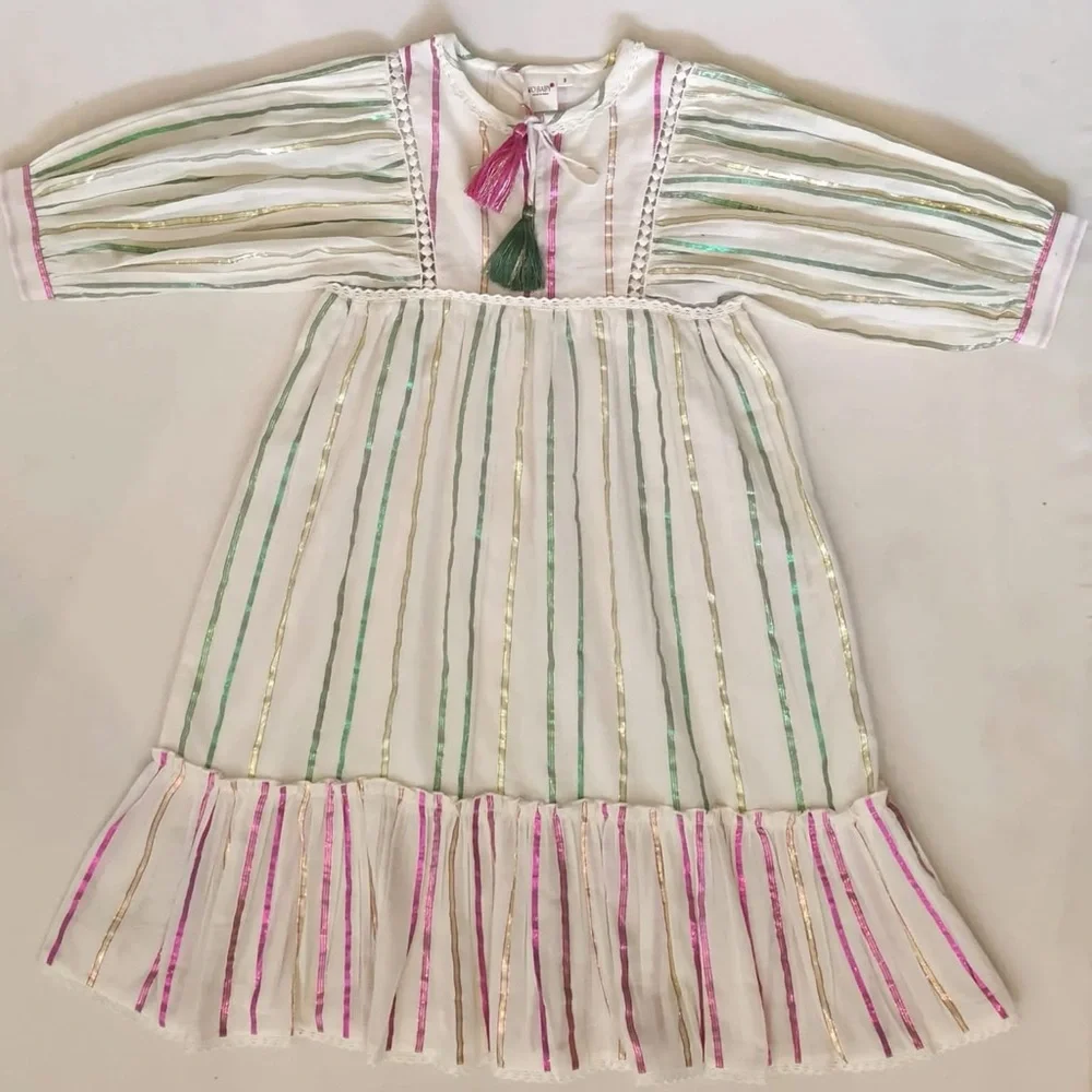 Yo Baby Pink, Green and Gold Stripe Dress